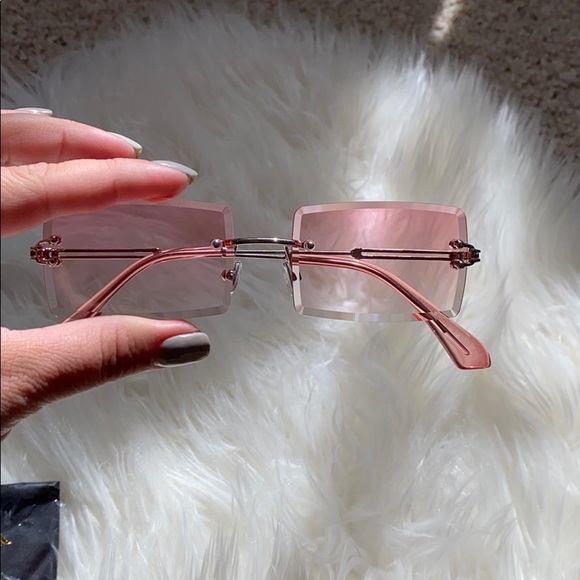 Rectangle Sunglasses Candy Color Rimless - Picture 3 of 5